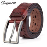 丹爵(DANJUE)新款牛皮针扣皮带 休闲时尚镂空带身皮带腰带礼盒装 皮带26(红棕)
