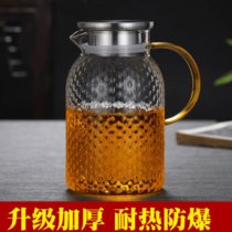 冷水壶耐高温玻璃水壶大容量家用花茶壶耐热防爆开水杯凉茶壶套装(1.6L米粒壶（不锈钢盖）)