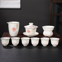 羊脂玉瓷功夫茶具套装 手绘白瓷家用办公茶杯泡茶整套茶具(秋实-手绘)