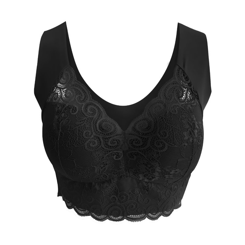 女性蕾丝边高弹舒适贴身内衣任意裁轻薄性感无钢圈背心式文胸黑色4l