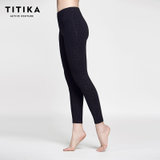 TITIKA女款显瘦瑜伽服中腰弹力紧身运动长裤跑步速干瑜伽健身裤(黑色 XXS)