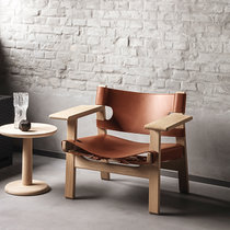 北欧简约设计师沙发椅实木马鞍皮西班牙椅休闲椅子橡木单人皮沙发(棕色)