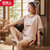 南极人女士纯棉睡衣女夏薄款韩版圆领卡通甜美可爱夏季家居服套装(6915 XL)