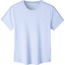 安踏2022透气跑步健身短袖T恤短裤两件套女装L蓝色 运动套装