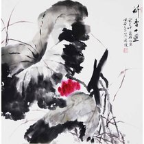 李溪境 国画 花鸟画 水墨写意 荷花 斗方