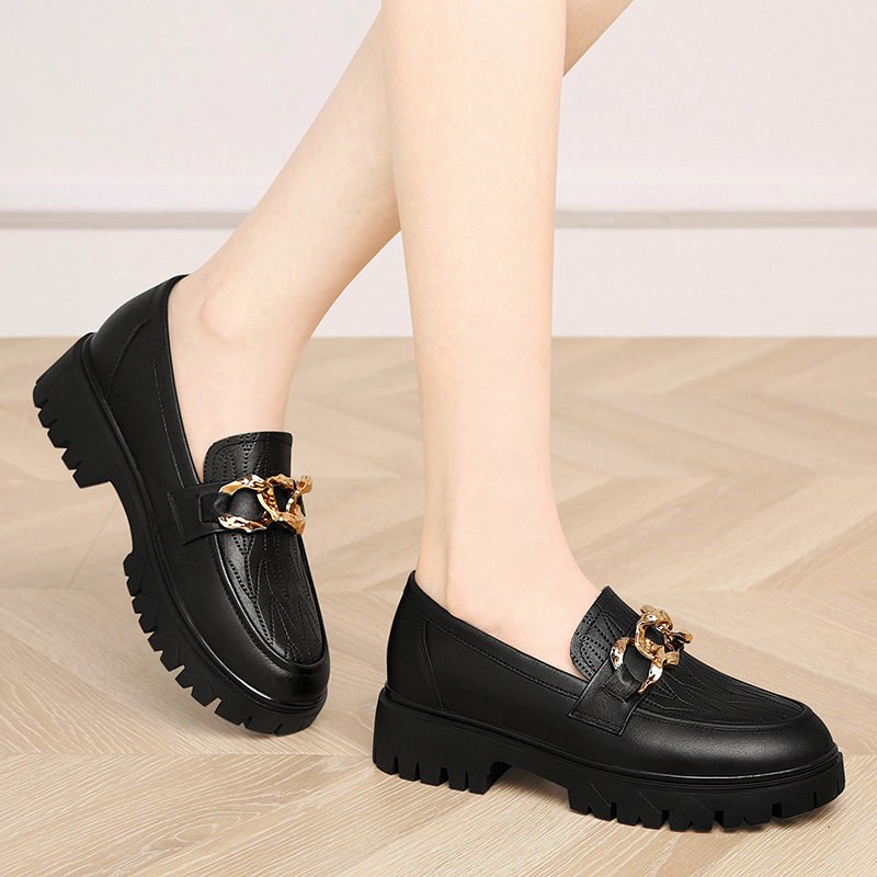 单鞋古奇天伦厚底乐福鞋头层牛皮粗跟单鞋小皮鞋女鞋5580黑色36返回