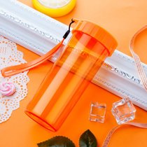广告批發可定制水杯带提绳塑料杯子订做刻字印LOGO开业活动赠礼品(阳光橙430ML)