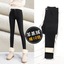 打底裤女春秋外穿薄款2022新款高腰显瘦紧身铅笔小脚黑裤黑色裤子(黑色单扣九分（羊羔绒） 4XL)