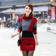 N600/恩陆佰 N8008女装经典堆领长袖打底衫针织衫修身中长款毛衣(红色)