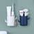 卫生间牙刷置物架壁挂式沥水免打孔浴室洗漱台梳子牙膏筒收纳筒(两个装（灰白+蓝）)