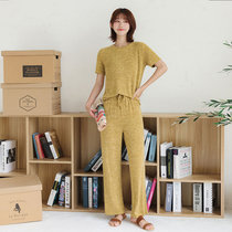 某织造 夏季女家居服休闲短裤时尚减龄宽松棉可外穿套装三件套SQM80001(黄色 S)