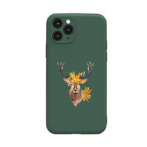 彩绘液态仿硅胶手机壳适用iPhone全型号全包手机壳华为mate30/40小米oppovivo等手机（可备注发货的型号）(麋鹿-暗夜绿 VIVO任意型号（填备注）)