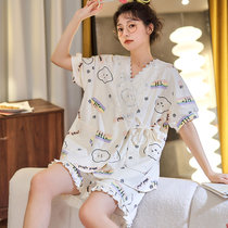 高级日式和服睡衣女夏季纯棉薄款短袖可爱日系性感家居服汗蒸服(M【80-100斤】 YDF-406)