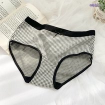 SUNTEK纯色简约格子暗纹女生中腰三角裤 舒适柔软双层内裤女(均码 黑色)