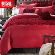 若依兰 新婚庆水洗真丝四件套简约优雅大红色结婚床上用品欧式多件套床品标准加大号(施洛格 2米床 四件套)