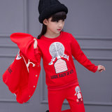 花样童依童装2017新款儿童冬季运动套装女童中大童大卫衣三件套装加绒加厚(红色 110CM)