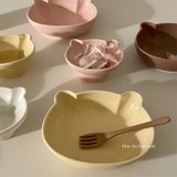 纯色可爱蔬菜沙拉碗水果日式纯色陶瓷小熊碗酸奶麦片家用碗布丁碗(白色熊头大碗)