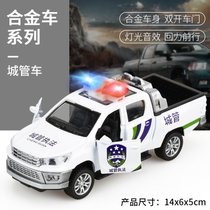 警车玩具小汽车模型仿真合金车玩具男孩警察车越野儿童声光皮卡(大号皮卡城管（灯光回力可开门）)