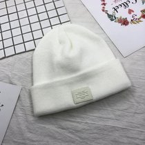 SUNTEK毛线帽子女冬韩版潮甜美可爱字母标保暖针织帽时尚百搭学生套头帽(M（56-58cm） 白色)