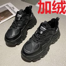 SUNTEK欧洲站增高女鞋2021秋冬季新款松糕厚底休闲鞋运动老爹鞋女单鞋子(39 黑色加绒)