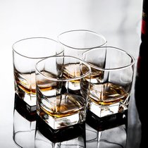 威士忌杯子6只套装洋酒杯玻璃酒杯 酒吧啤酒杯水杯茶杯加厚耐热(大方杯（280ML）4只装)