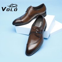 VOLO犀牛正装皮鞋男夏季透气薄款休闲德比鞋男士2021新款商务(黑色 39)