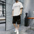 卡郎琪 男士短袖t恤夏季2020新款潮流一套搭配休闲运动套装宽松帅气衣服五分裤短裤(KXP-T212S205白色 M)