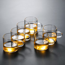 日式玻璃小茶杯耐热家用锤纹功夫茶具套装透明杯子加厚带把品茗杯(小把杯6个装-透明把（100ml） 默认版本)