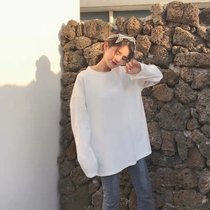 SUNTEK港味宽松长袖t恤女装外穿早秋衣2022年新款春秋季白色短款上衣潮(XL 纯白色)