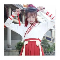 中式汉服改良秋冬交领襦裙中国风侠客风汉元素日常装古装服装套装(红色 XL)