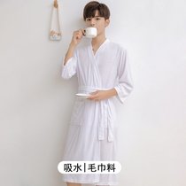 SUNTEK薄款浴袍女长款酒店美容院睡袍男大码华夫格情侣日式和服冰丝睡衣(增白色 【男】薄款毛巾料)