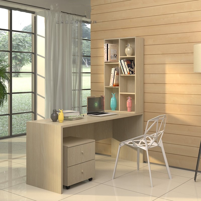 凡羽台式家用电脑桌简洁书桌分体办公桌组合书柜电脑桌(枫木色 1.