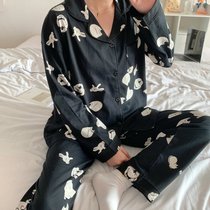 SUNTEK睡衣女士春夏季2021年新款韩版春秋加厚长袖大码可外穿家居服套装(典雅黑色 #-255黑色米奇)