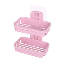 豆萁 创意双层肥皂架浴室沥水肥皂盒 卫生间免打孔香皂架壁挂置物架(粉色)