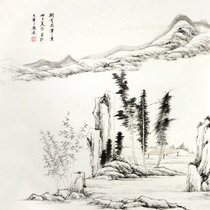 刘显辰 国画 山水画 水墨写意 青绿山水 斗方
