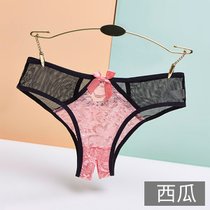 SUNTEK内裤女士低腰无痕蕾丝性感迷人镂空可爱少女蝴蝶结开裆丁字裤(均码 876西瓜)