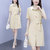 亿梦诗 2021年夏季新款时尚中长款polo领系带法式衬衫连衣裙ET1225(白色 M)