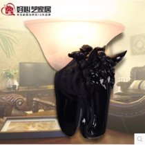 马头壁灯美式乡村客厅墙壁装饰灯挂件壁挂装饰壁灯书房壁灯(黑色)