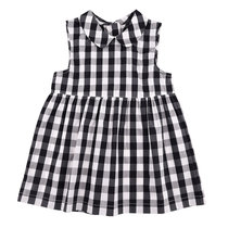 夏季新款儿童连衣裙韩版休闲格子裙女童裙子短袖连衣裙(90 黑)