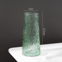 花瓶摆件客厅插花透明玻璃大号北欧创意简约现代轻奢家居装饰描金(锥桶-花纹绿色 中等)