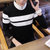 冲锋道  男士2019春季新款针织衫假两件套毛衣 男衬衫领青年韩版圆领长袖条纹毛衣外衣QCC126-1-831(黑色 XL)