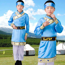 新款少儿少数民族演出服儿童表演服装蒙古族藏族舞蹈男童表演服饰 天蓝色(天蓝色)(160cm(160cm))