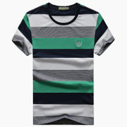 656夏装新款战地吉普纯棉条纹圆领弹力短袖T恤衫 男士半袖polo衫(绿色 2XL)
