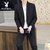西服套装男士青年两件套纯色薄款西装外套韩版潮流成熟发型师一套  KLGG2203衣服+裤子(PB-KLGG2203衣服 裤子黑色 XL)