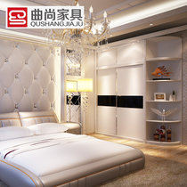 曲尚（Qushang） 现代简约烤漆推拉门大衣柜 板式趟门移门整体衣橱组合(1.6米衣柜)