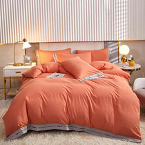 纯色床单被套床上用品四件套网红1.5m床笠磨毛1.8米全纯棉三件套(简尚-艾玛橙)