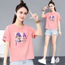 印花短袖T恤女装夏季时尚ins潮洋气打底衫设计感开叉上衣(粉红色 COOL GIRL+袖子印花 XL 115-130斤)