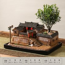 中式禅意摆件复古房子模型客厅茶几家居装饰品微景观文竹盆栽摆设
