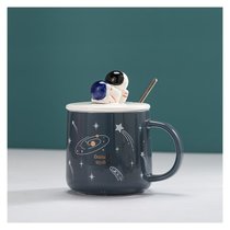 创意ins星空宇航员礼物水杯卡通陶瓷马克杯带盖勺家用牛奶咖啡杯kb6(蓝宇航员+勺盖(普通装))