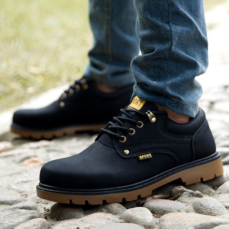 户外工装靴男士低帮马丁靴男大头鞋登山鞋工装鞋(黑色 43)